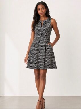 J. Crew | Black and White Sleeveless Fit-and-Flare Cotton Eyelet Dress | 8